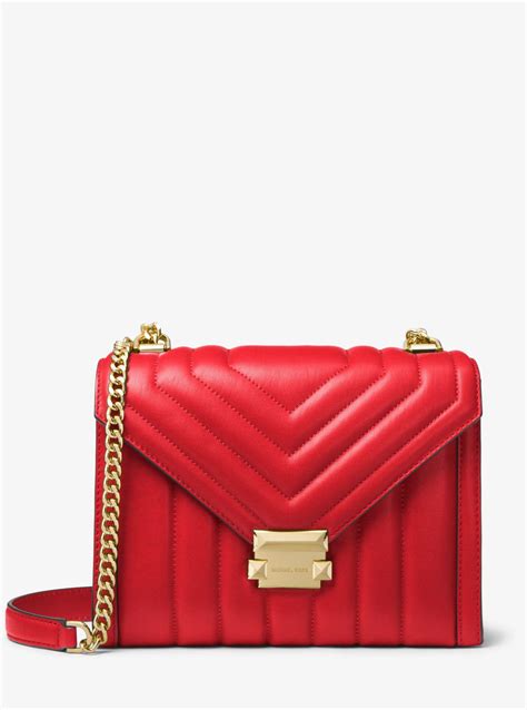 michael michael kors whitney large quilted suede shoulder bag red|Whitney Large Quilted Leather Convertible Shoulder Bag.